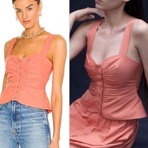 NWT A.L.C. Lilah Button Down Ruched Sweetheart Sleeveless Tank Apricot Brandy